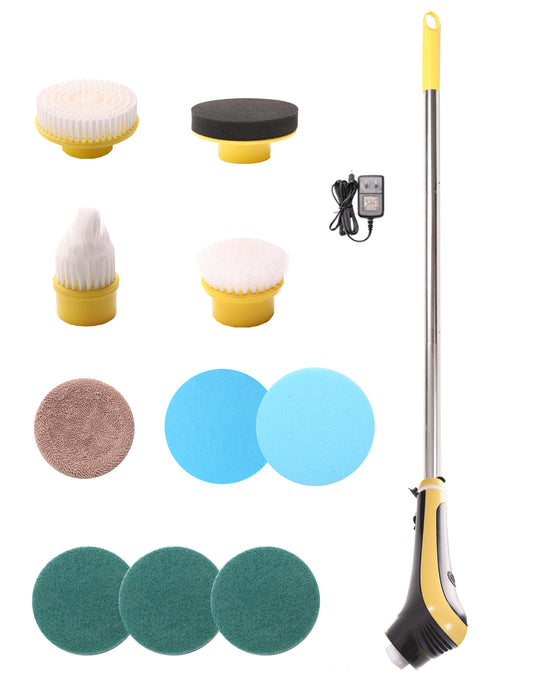 Electric Spin Scrubber Cordless Power Shower Cleaning Brush with 10 Replaceable Brush Heads and Adjustable Extension Handle for Kitchen, Bathroom, Shower, Tub, Tile, Floor, Car