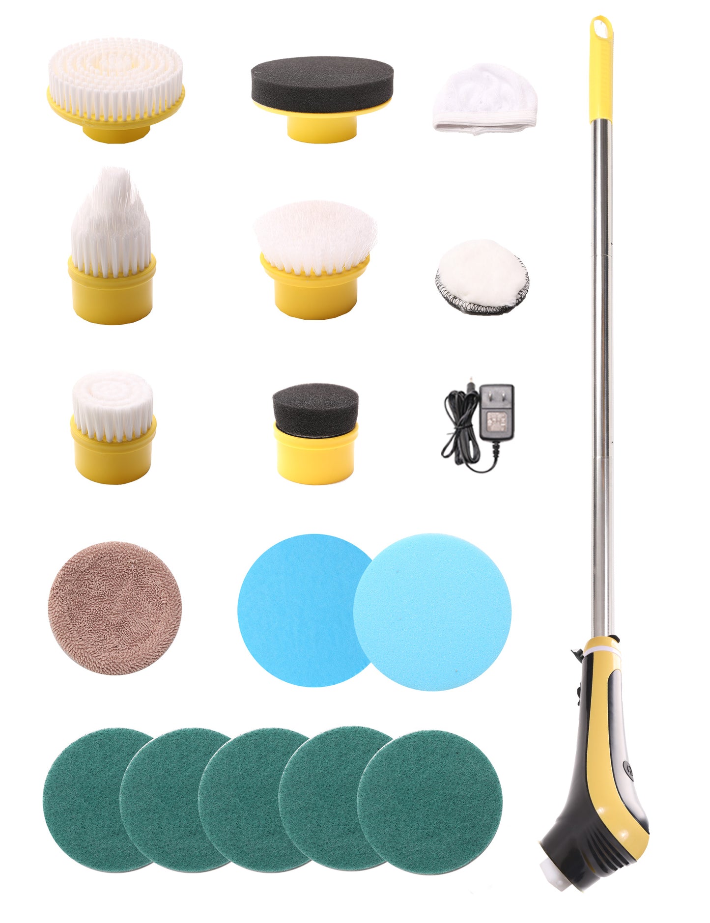 Electric Spin Scrubber, Cordless Shower Cleaning Brush with 8 Replaceable Brush Heads, 3 Adjustable Speeds, Detachable & Extendable Long Handle