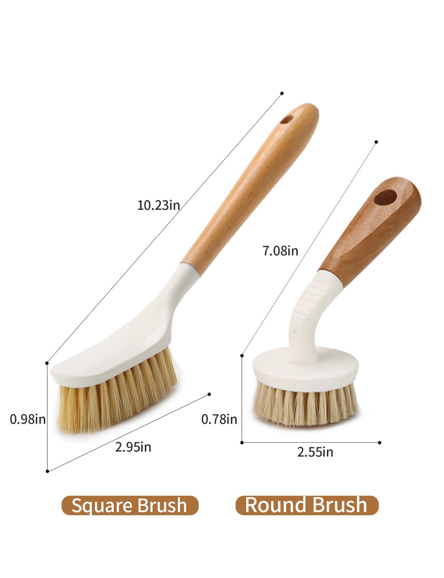 Sisal Dish Washing Brush with Bamboo Handle Dish Scrubber, Scrub Brush for Pans, Pots, Dishwashing and Cleaning Brushes (Square Brush and Short Brush)