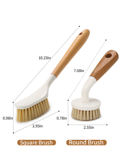 Sisal Dish Washing Brush with Bamboo Handle Dish Scrubber, Scrub Brush for Pans, Pots, Dishwashing and Cleaning Brushes (Square Brush and Short Brush)