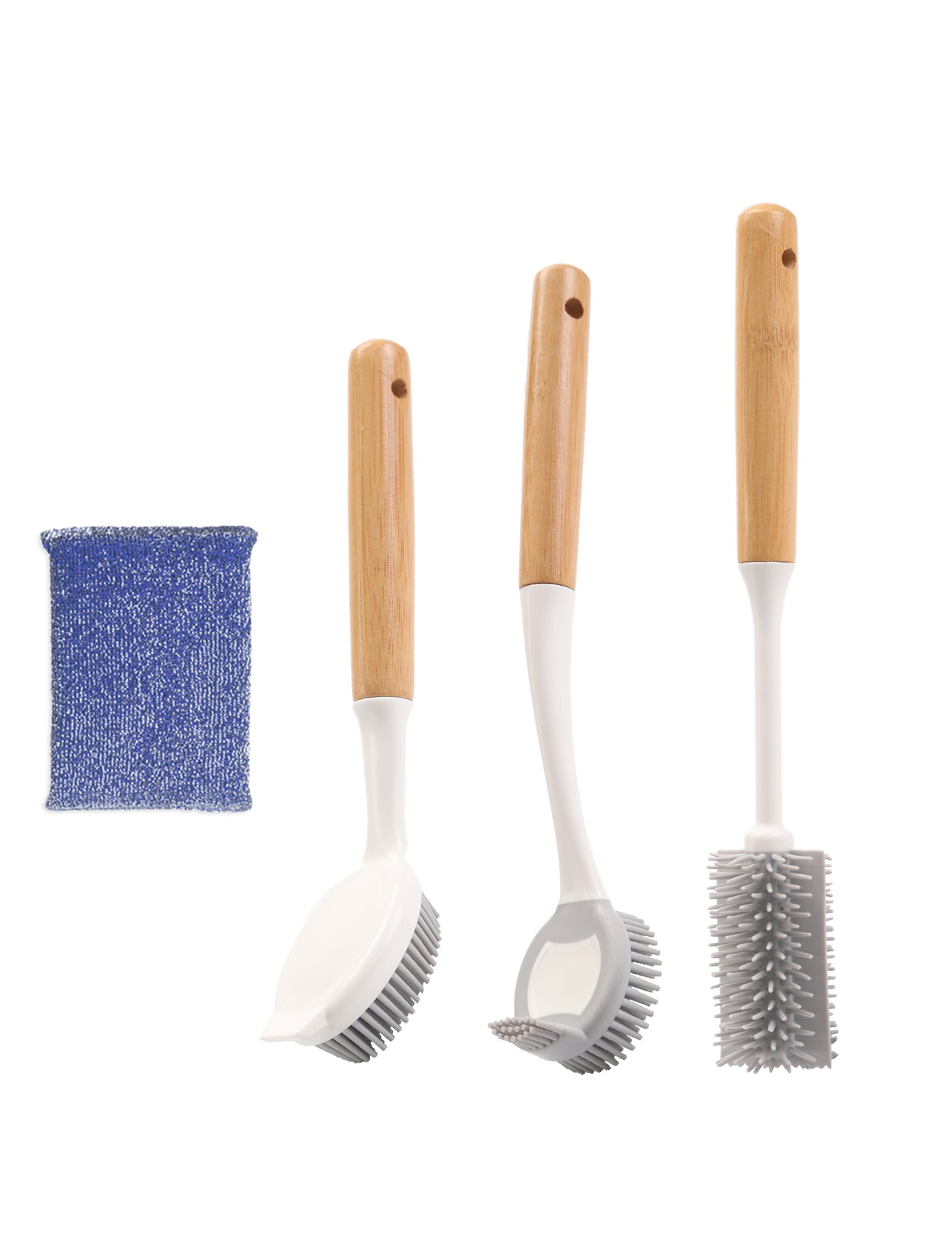 TPR Silicon Dish Cleaning Brush with Bamboo Handle Dish Scrubber, Scrub Brush for Pans, Pots, Dishwashing and Cleaning Brushes (Pan Brush, Double Head Pan Brush and Cup Brush)