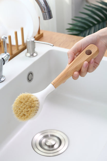 Sisal Dish Washing Brush with Bamboo Handle Dish Scrubber, Scrub Brush for Pans, Pots, Dishwashing and Cleaning Brushes (Square Brush and Short Brush)