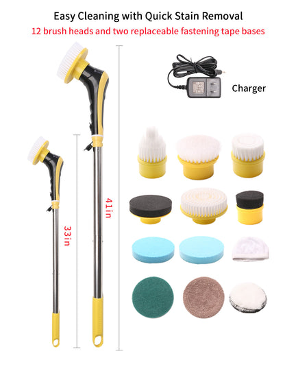 Electric Spin Scrubber Cleaning Turbo Scrub Brush with 7 Replacement Brush  Heads Adjustable Handle Kitchen Bathroom Clean Tools
