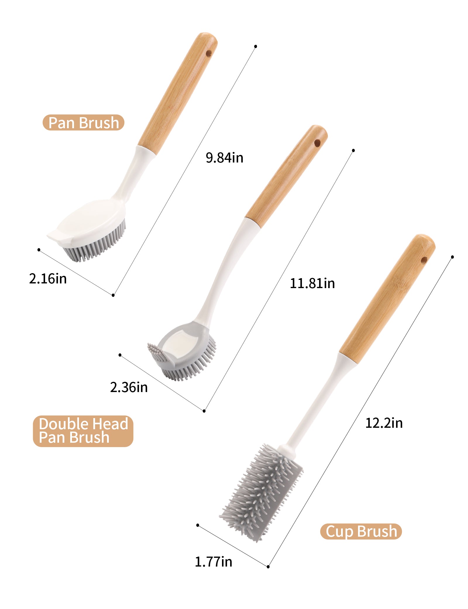 Dish Washing Brush Sisal with Bamboo Handle Dish Scrubber, Scrub Brush for Pans, Pots, Dishwashing and Cleaning Brushes (Square Brush and Short