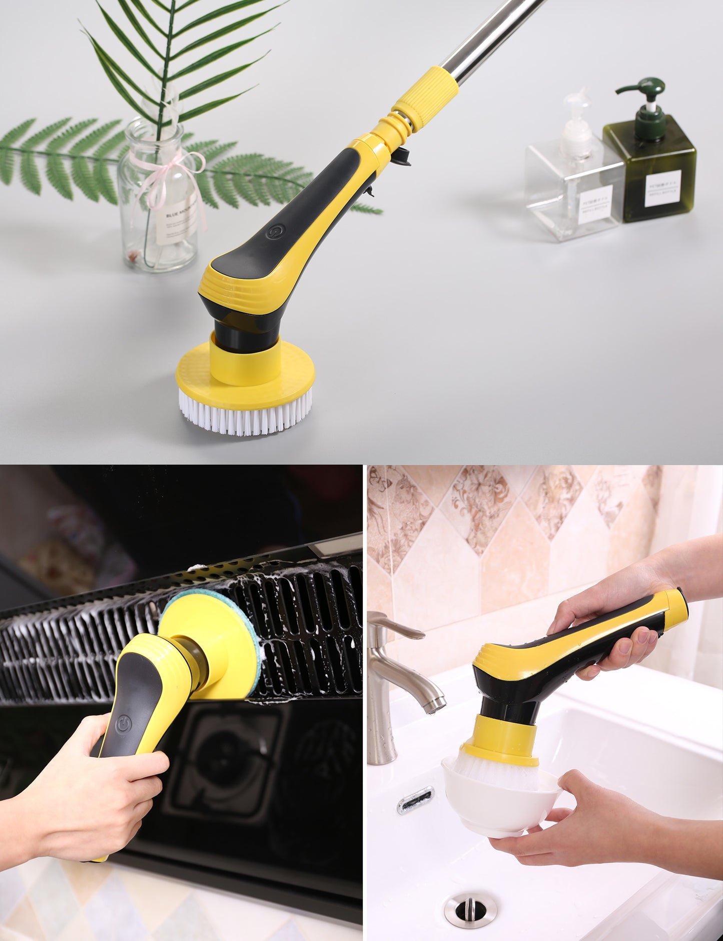 Electric Spin Scrubber Cordless Power Shower Cleaning Brush with 16 Replaceable Brush Heads and Adjustable Extension Handle for Kitchen, Bathroom, Shower, Tub, Tile, Floor, Car (16 Brush Heads)